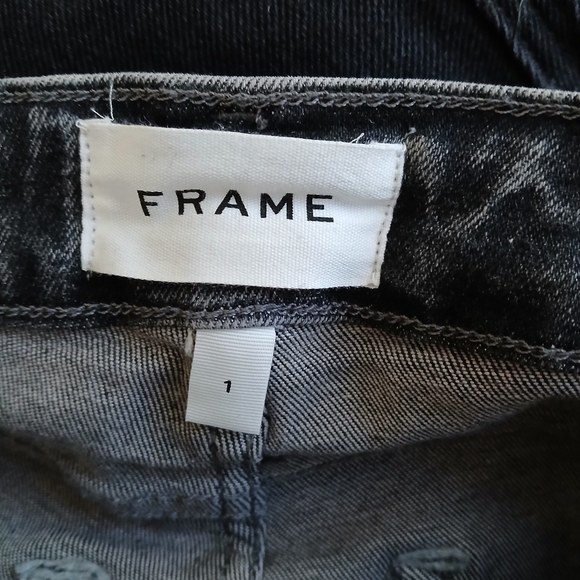 Frame Le One Skinny Crop Jeans In Hughes Black gray Mid Rise Whiskered Size 1 - Picture 6 of 10